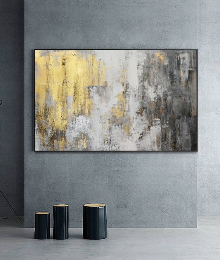 White Original Golden Canvas Gray Abstract Canvas Wall Art S20A9